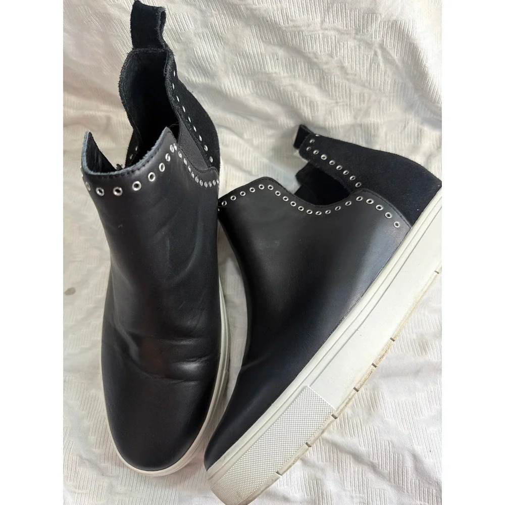 Chelsea & Violet Women's Black Studded Slip On Sneaker Ankle Boots Size 8.5